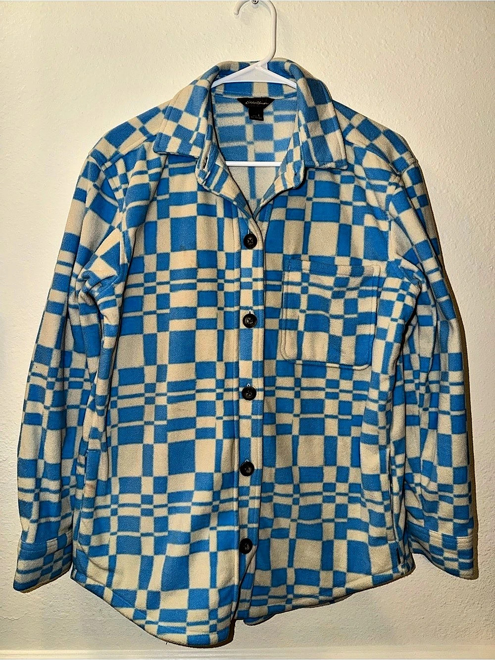 Eddie Bauer Blue & Cream Checkered Shirt Jacket Soft and Warm size Small